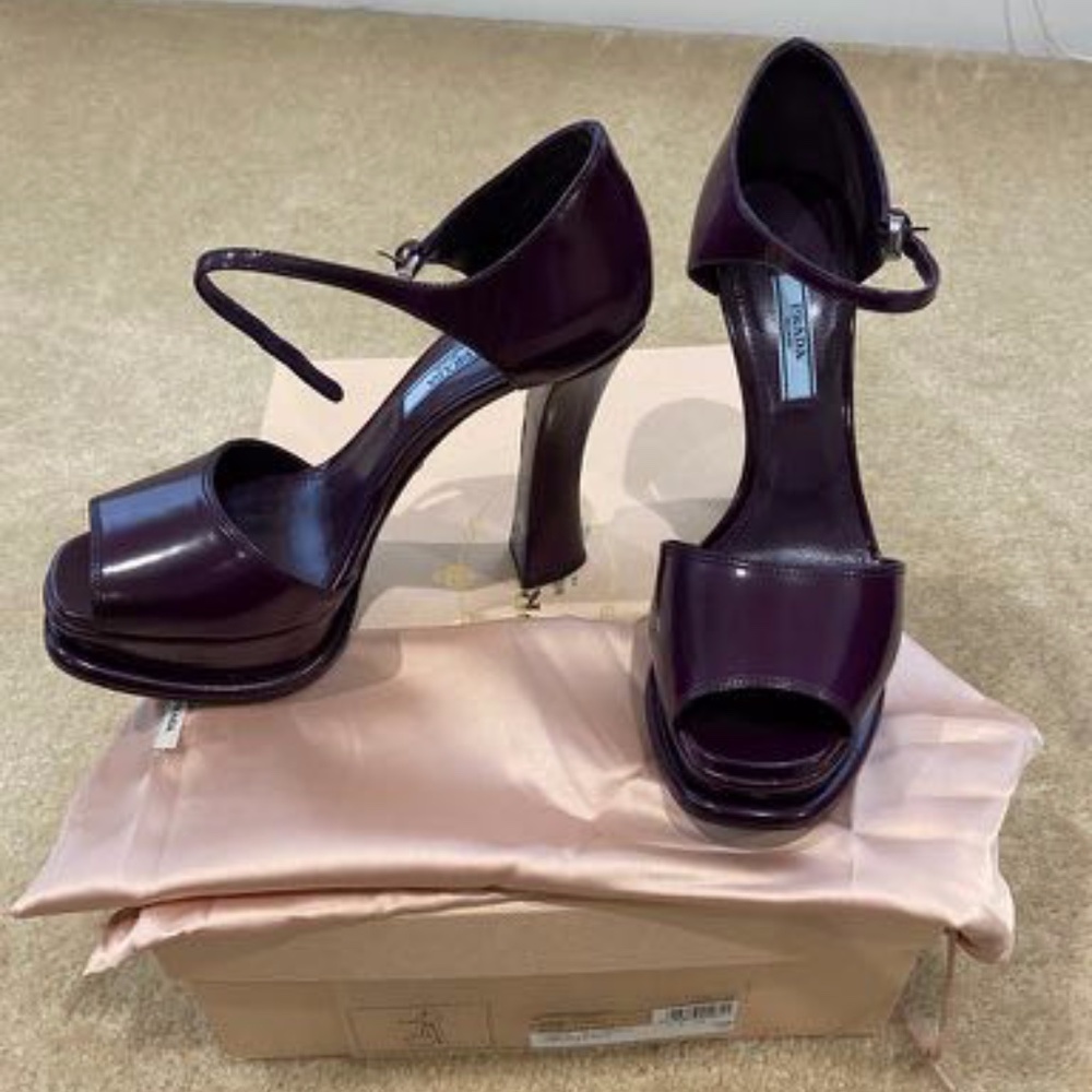 Prada Purple Platform Peep Toe Heels